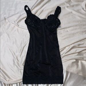 Vintage Black Satin Shapewear Slip / Bodysuit Sizes 34C